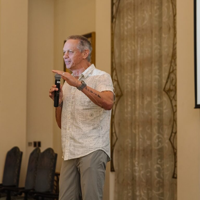 Charlie Engle, author and athlete, delivering a speech at The Syndicate Global luxury event in Dubai