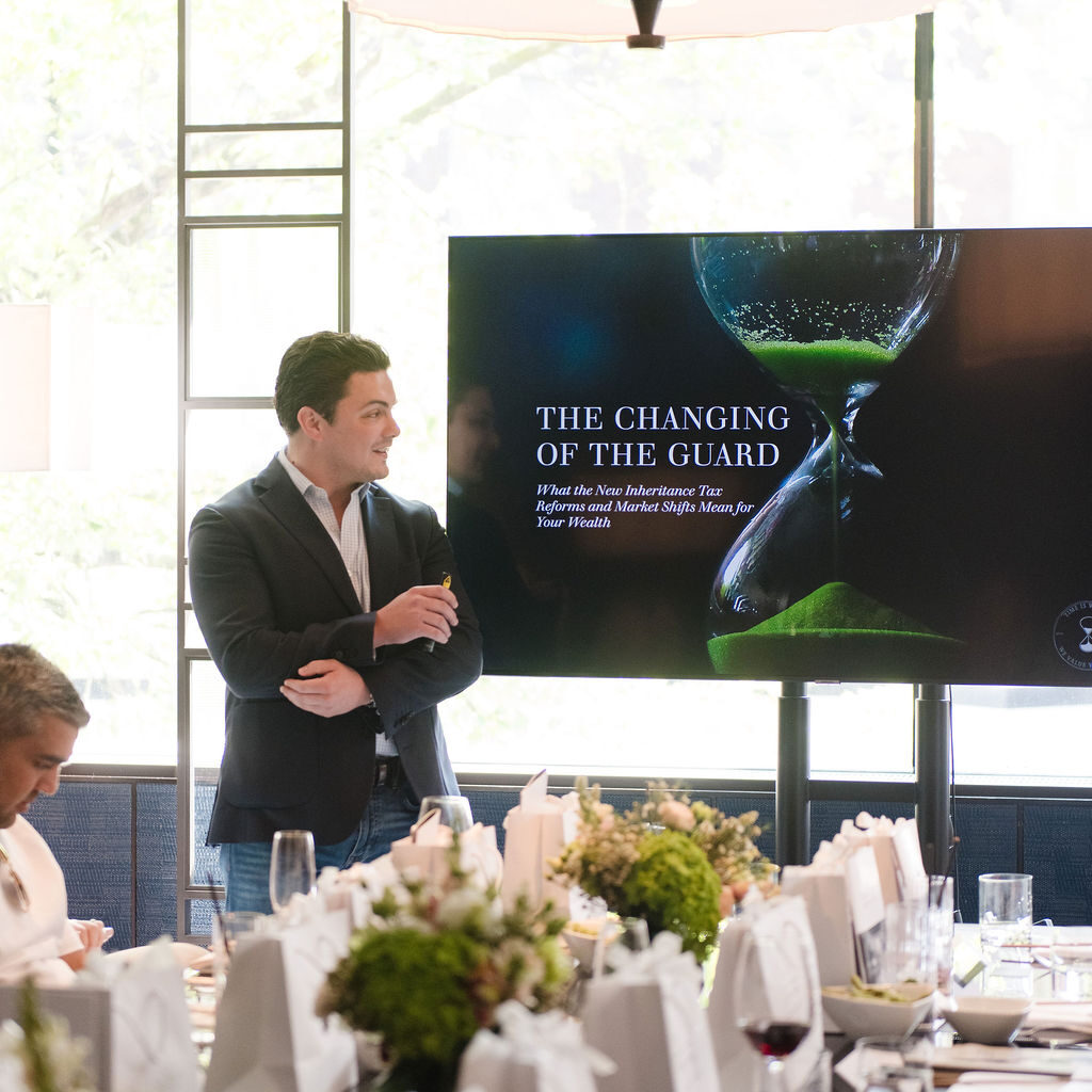Saša Brborović delivering a speech at a Syndicate Global event at the Nobu Hotel, Central London, engaging UHNW founders, family office executives, and business leaders.