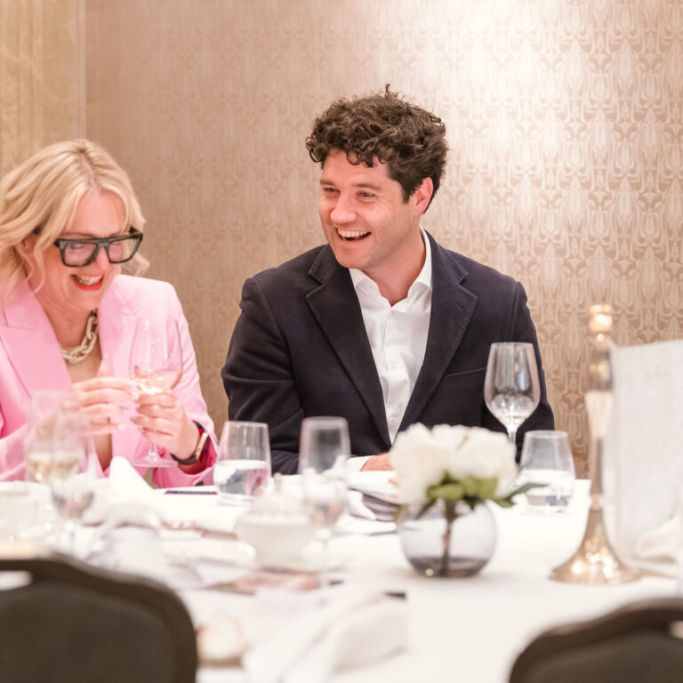 Guests conversing and networking at The Syndicate Global event at The Connaught, London, among ultra-high-net-worth founders, family offices, and business leaders.